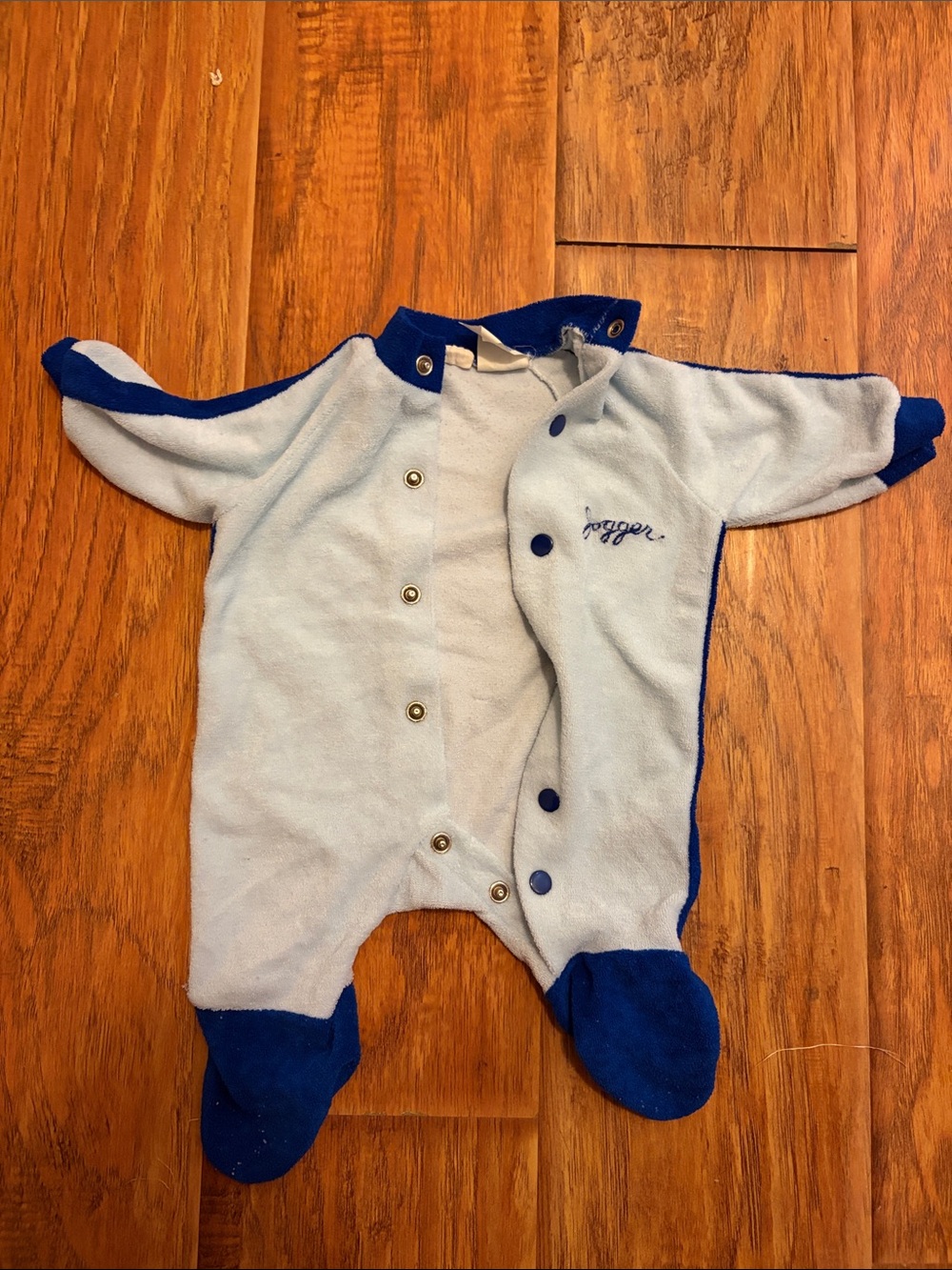 Carter's Light Blue Fleece Footed One-Piece with Royal Blue Trim
